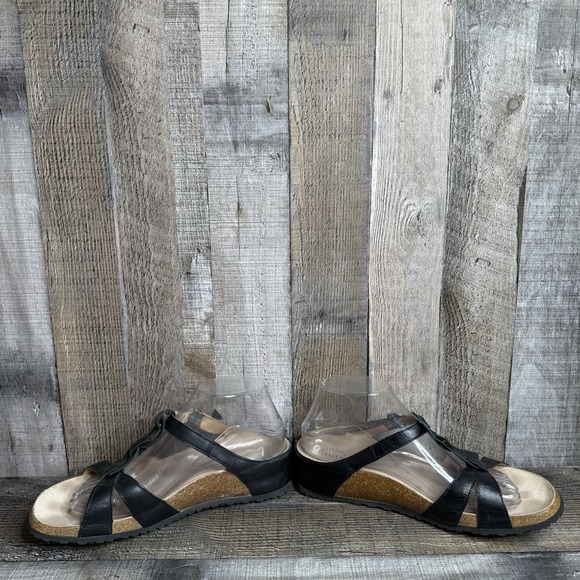 Womens Haflinger Black Leather Casual Comfort Slip On Sandals Slides Size EU 40 - Picture 5 of 9